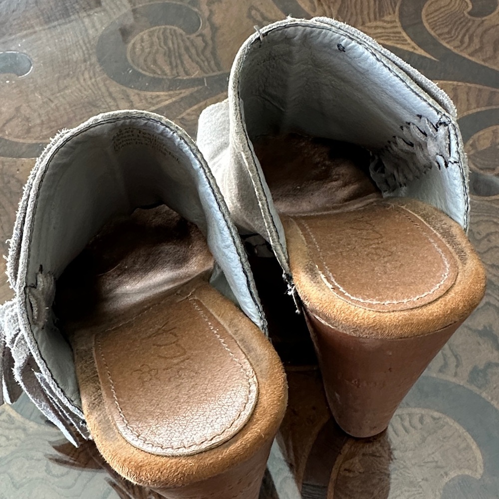 Sbicca Stylish Gray Fringe Wedge Sandals - Picture 4 of 9